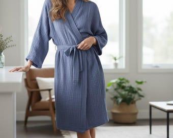 Luxury boho home wear, cotton Gauze robe, muslin robe, cotton kimono robe,woman bathrobe, luxury spa wear, cotton muslin kimono, lounge wear