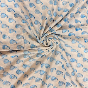 Beautiful Hand Block Printed Blue Fabric Cotton Fabric, Indian Fabric fabric by yard Block Printed Cotton women&#39;s clothing robe gift for her