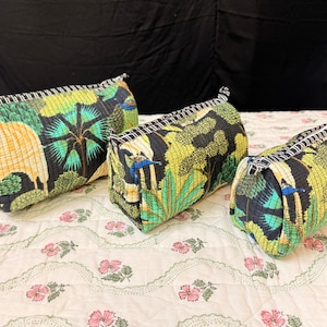 Set of 3 Cosmetic & Toiletry Storage Cotton Pouch / Cotton Quilted Travel Cases Pouches Perfect Valentine Day Gift