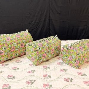 Set of 3 Cosmetic & Toiletry Storage Cotton Pouch / Cotton Quilted Travel Cases Pouches Perfect Valentine Day Gift