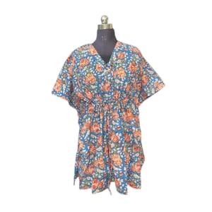 Cotton Handblock Print Kaftan Luxury beach coverup Organic cotton Kaftan Blue Beach Dress Cruise wear Resort wear Summer dress Short Kaftan