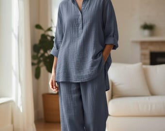 Cotton Gauze Pajama Set Women  Summer Sleepwear, Adorable Camisole Loungewear