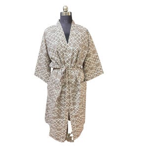 Indian Beach Kimono Robe Kimono Robe Cotton Robe Shower Robe Maternity Robe Bath robe Dressing Gown Beachwear long Brown Geometric Robes
