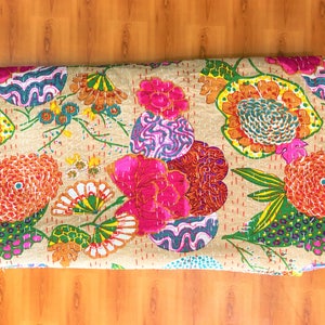 King size kantha quilt, kantha blanket,bed cover, king kantha bedspread, bohemian bedding kantha size 90 Inch x 108 Inch