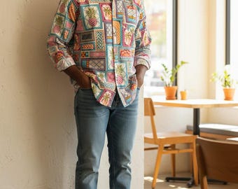 Men's 100% Cotton Floral Print Shirt, Full Sleeve, Garden Beachwear Style
