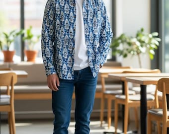Men's 100% Cotton Floral Print Shirt, Full Sleeve Garden Beachwear Comfortable Style