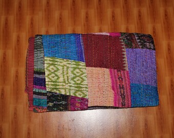 Patola Silk Patch Work Kantha Quilt , Kantha Blanket Bedspread