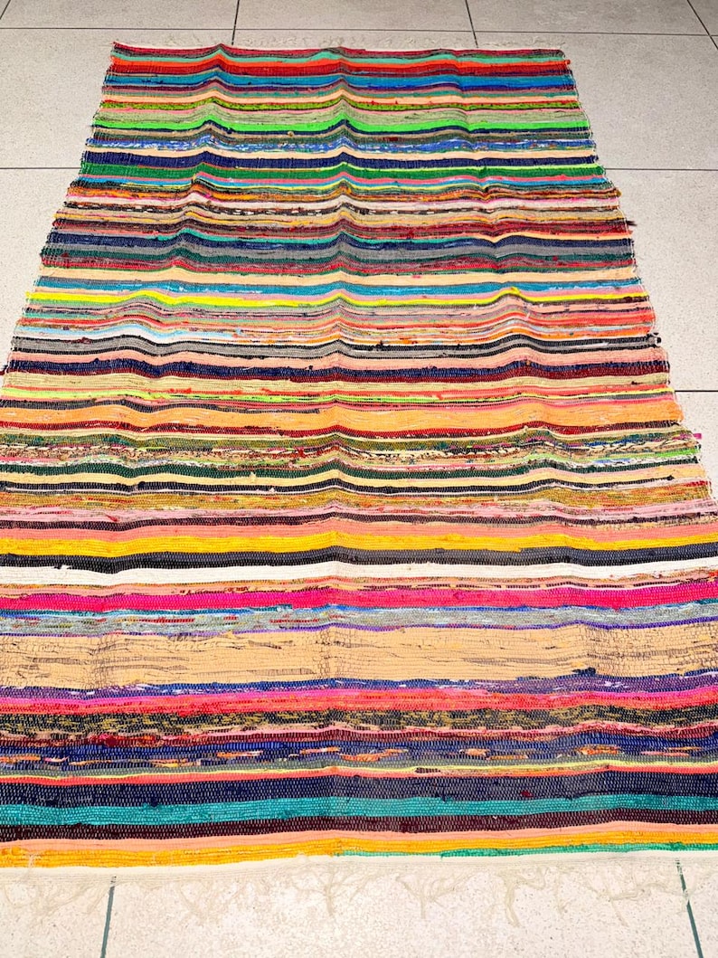 Handmade Colorful Chindi Rug: Bohemian Cotton Rag Rug, 3x5 Ft - Etsy