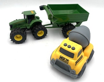 ERTL John Deere TRACTOR With Grain Trailer & Kid Galaxy Cement Truck Plastic