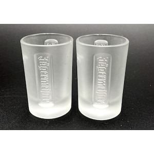Set of 2 JAGERMEISTER Glass, Shot Glasses EMBOSSED Logo Jager 1oz Barware