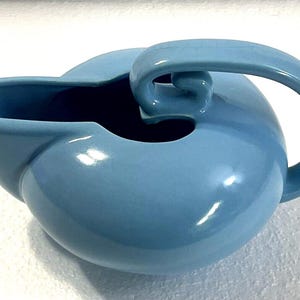 Vintage Blue Camark Art Pottery Aladdin Water Pitcher Curved Handle #791, USA