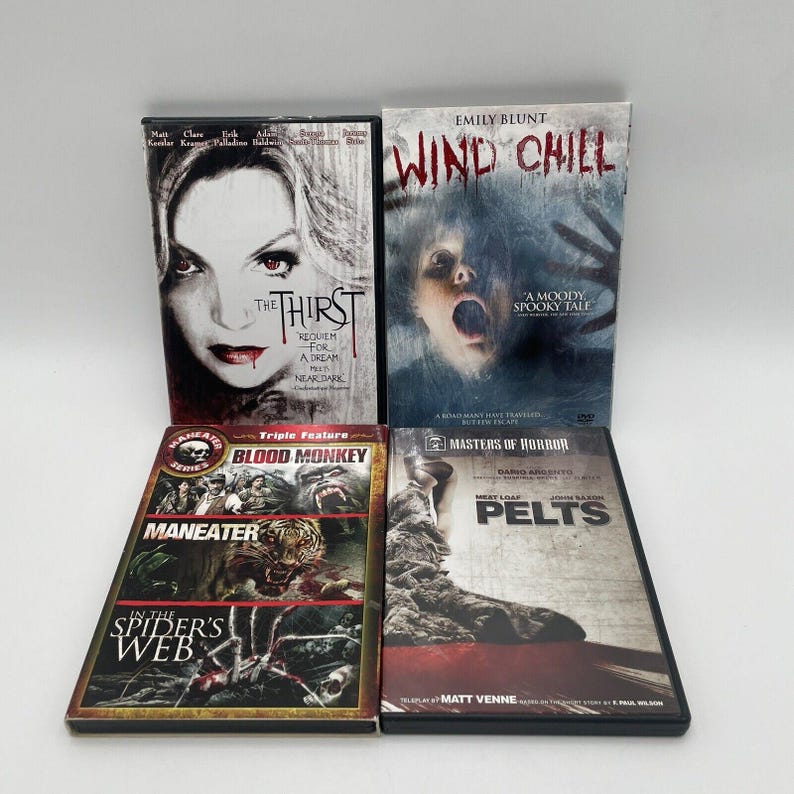 4 Scary/ Horror DVD Lot: 6 movies Pelts, Thirst, Maneater, Wind Chill Plus VG image 1