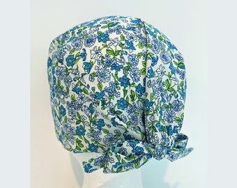 Ditsy Floral Print Scrub Cap, Surgical Scrub Cap, Head Wrap, with Buttons Optional, Bonnet,  Hat for Nurses and Doctors, For Men and Women