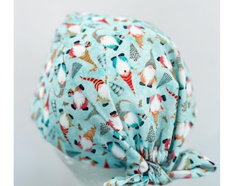 Christmas Gnomes Print Surgical Scrub Cap, Nurse Hat with Buttons