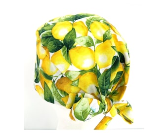 Fruit Print Scrub Cap: Cotton Nurse Hat with Optional Buttons