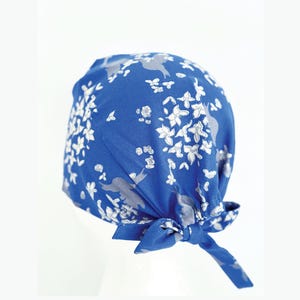 Ditsy Floral Print Scrub Cap: Cotton Nurse Hat with Optional Buttons Birds of a Feather