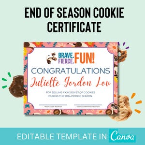 Girl Scout Cookie Certificate End of Season Digital Template Canva