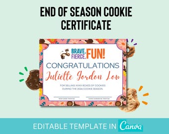 Modèle numérique de certificat de fin de saison pour les cookies Girl Scout Canva