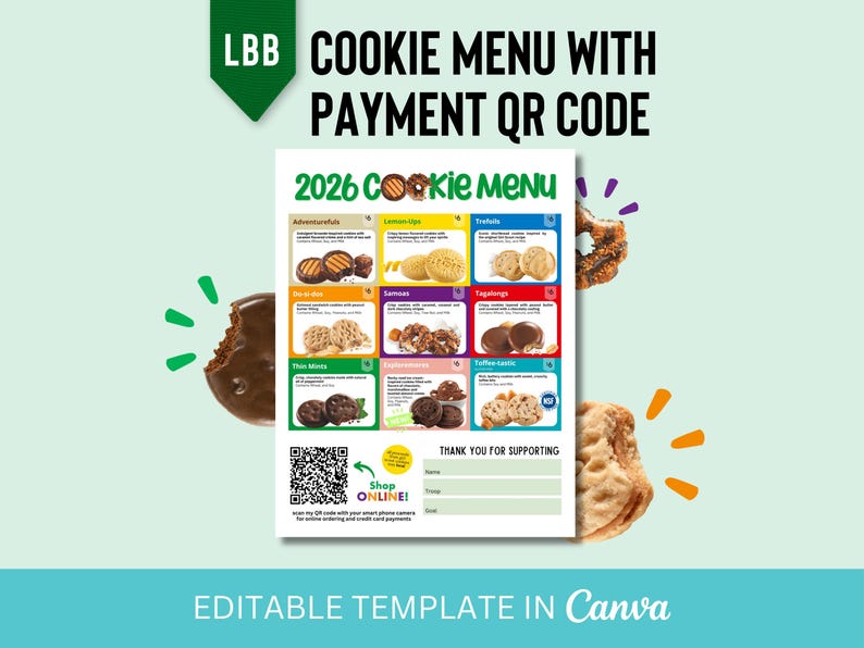 2026 BIJGEWERKT!! LBB Girl Scout-koekjesmenu met QR-code afbeelding 1
