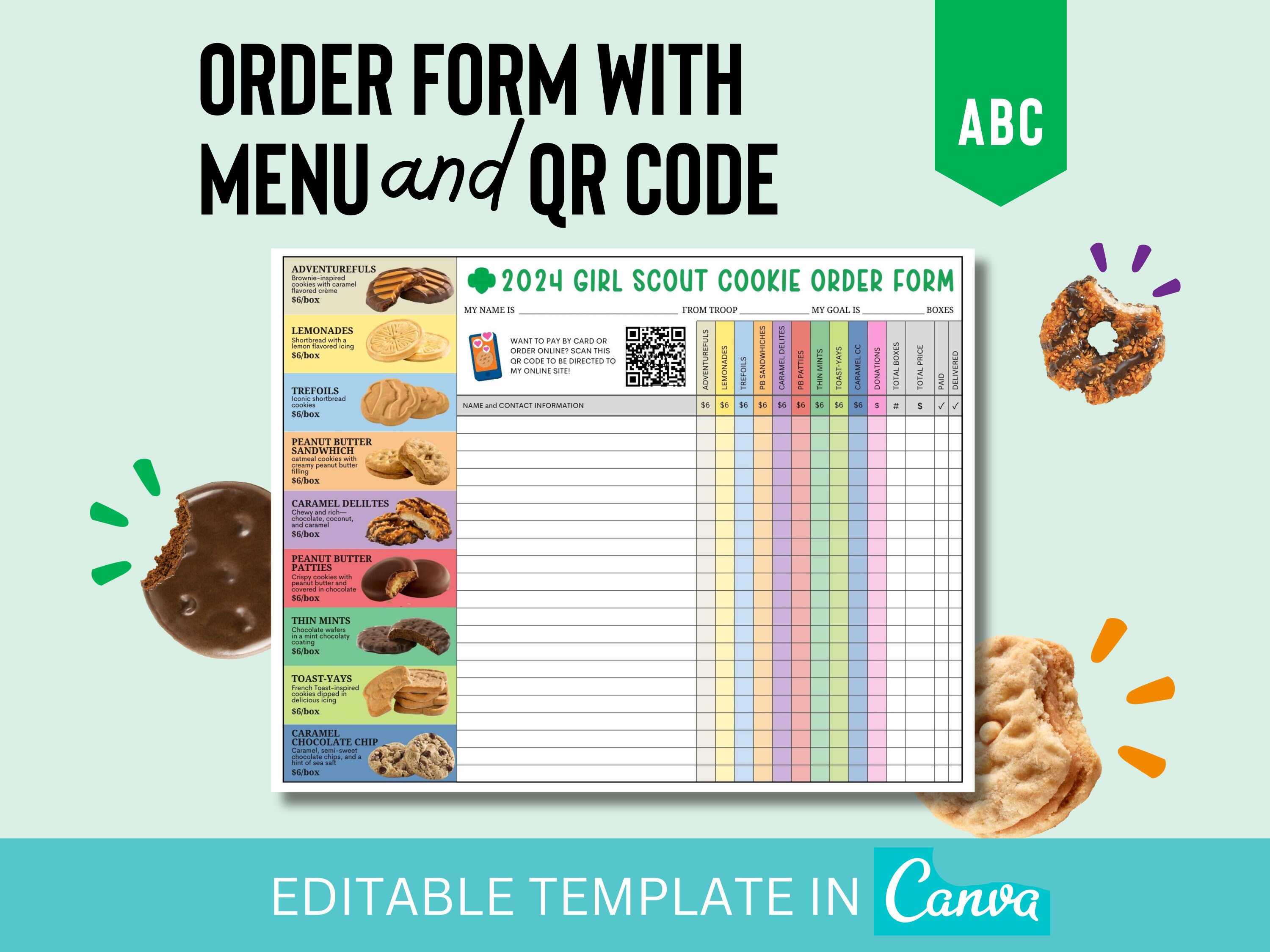 ABC Editable Digital Download Order Form With QR Code and Menu - Etsy