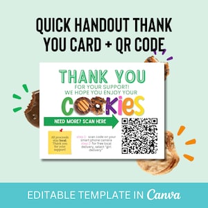 Girl Scout Cookie Quick Handout Thank You Card with ReOrder QR Code