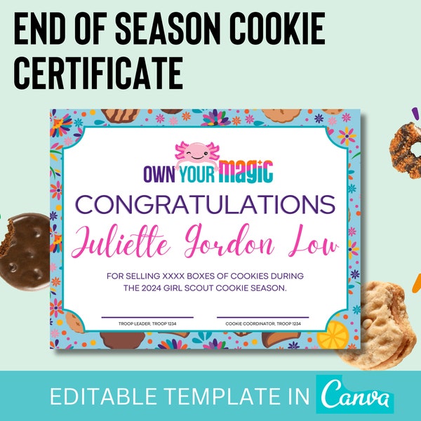Girl Scout Cookie Certificate End of Season Digital Template Canva