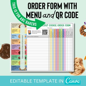 ABC editierbares digitales Download Bestellformular mit QR Code und Menü