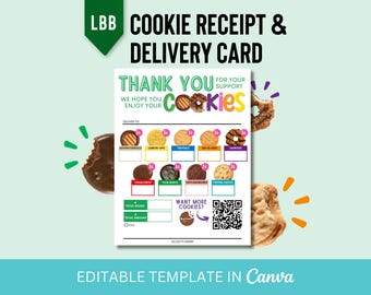 2026 BIJGEWERKT!! LBB Girl Scout Cookiebezorging en bedankkaart digitale sjabloon Canva