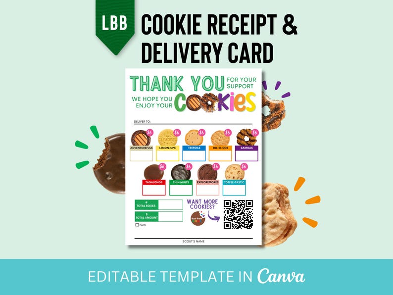 2026 UPDATED!! LBB Girl Scout Cookie Delivery and Thank You Card Digital Template Canva image 1