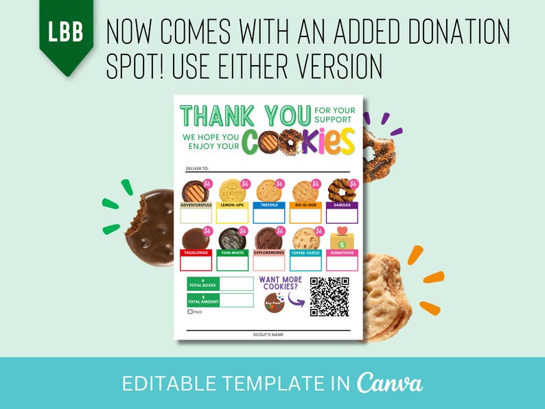 2026 UPDATED!! LBB Girl Scout Cookie Delivery and Thank You Card Digital Template Canva image 2