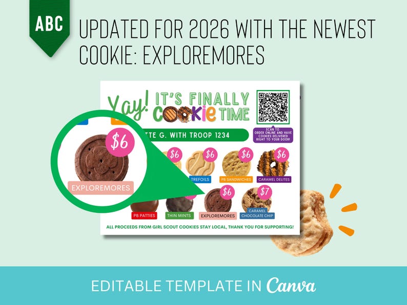 2026 UPDATED!! ABC Cookie Marketing Handout With QR Code - Postcard ...