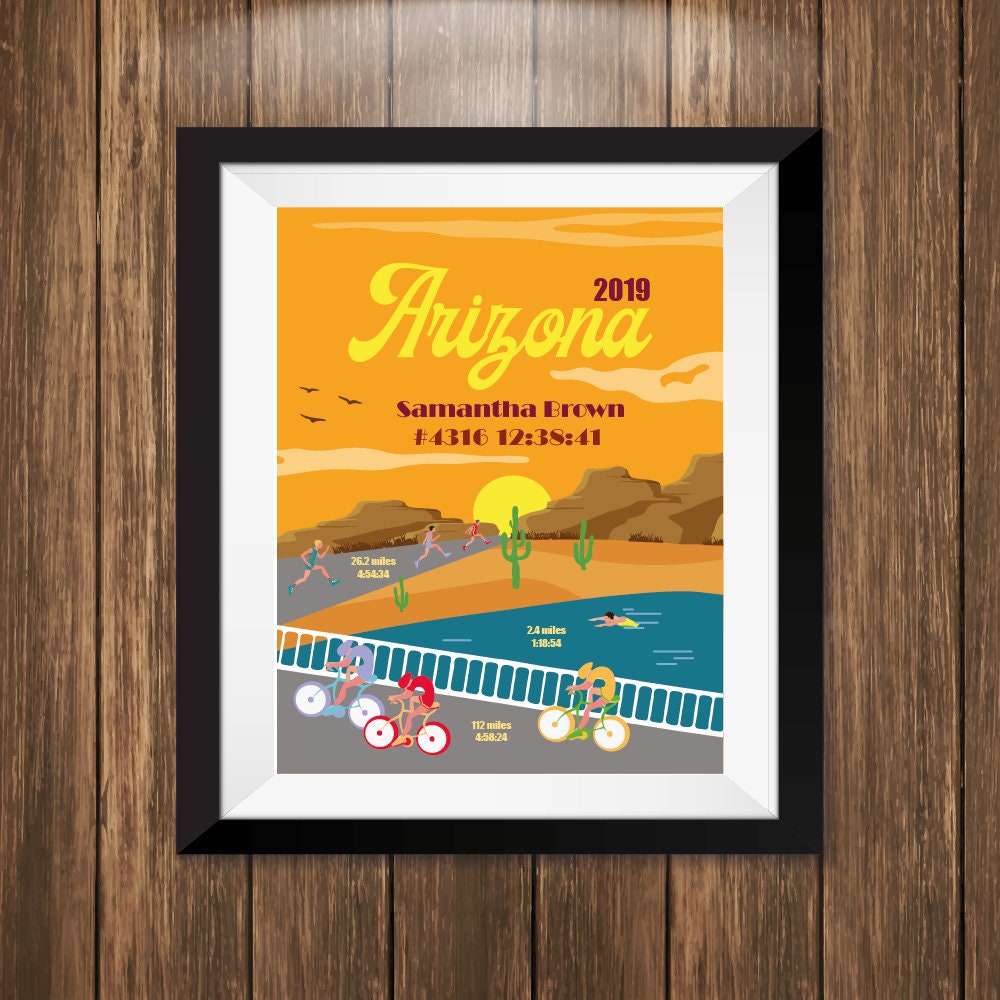 Custom Triathlon Print, Arizona Tempe, Bike Poster, Marathon Poster, Swim Poster