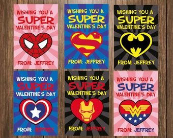 Printable Personalized Superhero Valentine's Day Cards, Custom Superhero Valentine's Day Card, Custom Superhero Valentine Printable