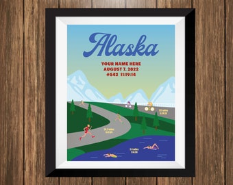 Custom Triathlon Print, Alaska Race, Bike Poster, Marathon Poster, Swim Poster