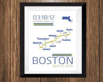 Custom Boston Marathon Art Print, Personalized Gift