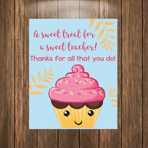 Cupcake Tag Printable, Teacher Appreciation Gift, Thank You Gift