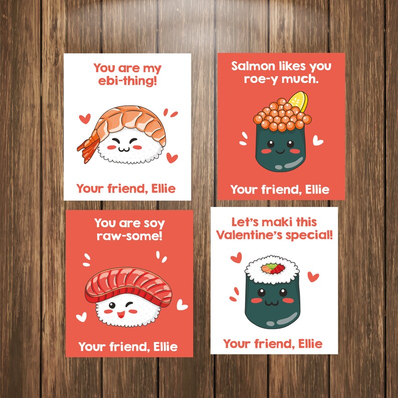 Custom Sushi Valentine Printable, Sushi Cards image 1