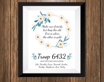 Personalized Girl Scout Art Print, Girl Scout Print, Troop Leader Gift, Make New Friends Quote