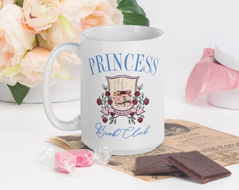 Princess Book Club Mug - 15 oz Books & Tea Bookish Library Coquette Cottage Hygge Love Hearts Winter Spring Sweet Cozy Illustration Roses
