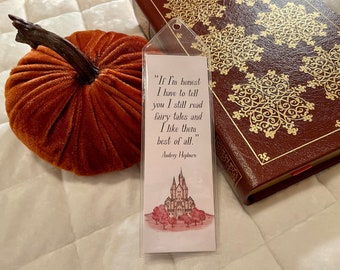 Autumn Fairytale Bookmark - Pink Castle Fairy Tale Audrey Hepburn Queen Fall Bookish Read More Books