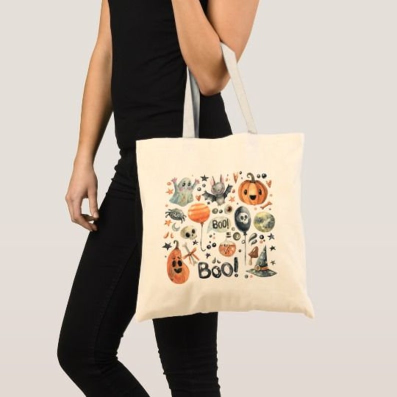 Fall Autumn Pumpkins Natural Reusable Market Happy Halloween Tote Bag