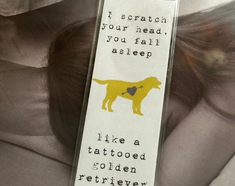 Tattooed Golden Retriever Bookmark - Poet Academia Bookish Read More Books Stocking Stuffer Best Friend Gift Classic Literature Funny