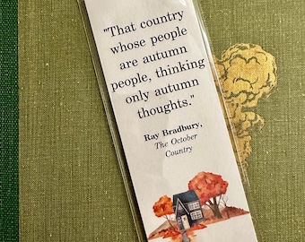 The October Country Bookmark - Cozy Cute Autumn House Halloween Pumpkins Boo Ghost Leaves Jack O Lantern Fall Bookish Read More Books