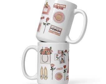 Pretty In Pink Wraparound Mug 15 oz - Fairytale Love Romance Paris Roses Florals Flowers Valentines Day Gift Perfumes Pastels