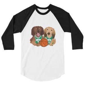 Boston Basketball Fans 3/4 manica raglan shirt - Due Cuddly Dachshunds - Diversi colori tra cui scegliere