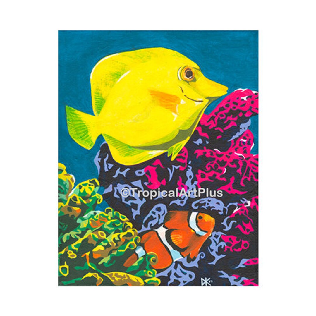 Acrylic Fish Painting, Acrylic Coral Painting, Tropical Art, Beach Decor, Art Print, Tropical
