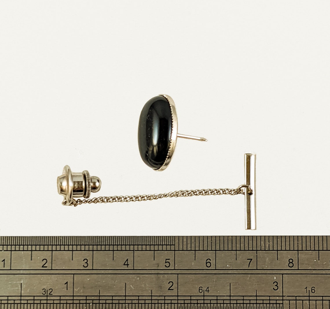 Tie pin or lapel pin with a safety bar and chain retro Etsy