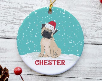 Pug Dog Personalized Christmas Ornament