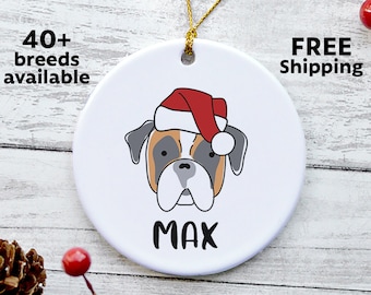 Boxer Dog Christmas Ornament, Personalized Dog Christmas Tree Decoration