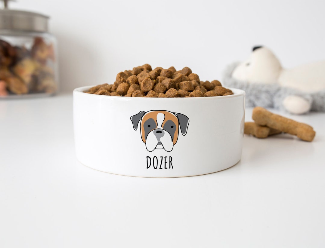 Boxer Dog Bowl With Name Personalized Pet Food Bowl Boxer Etsy